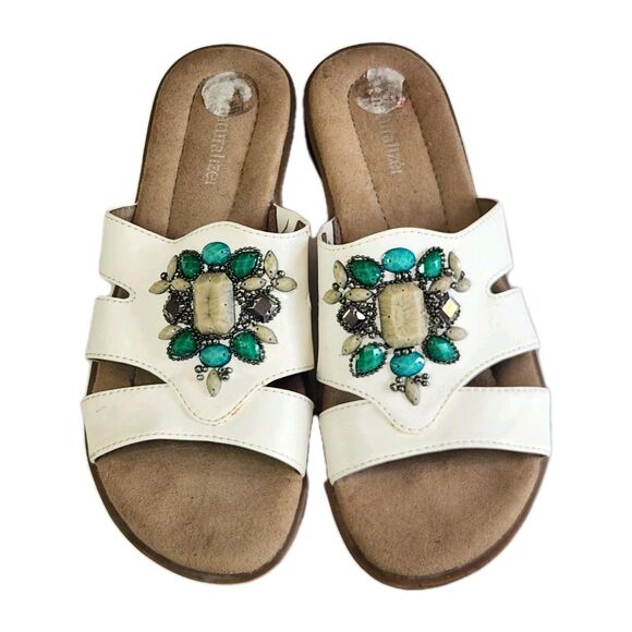 Natural Soul Jypsy Wedge Sandals 7M Turquoise Gem Embellished Boho Comfort - Picture 2 of 9